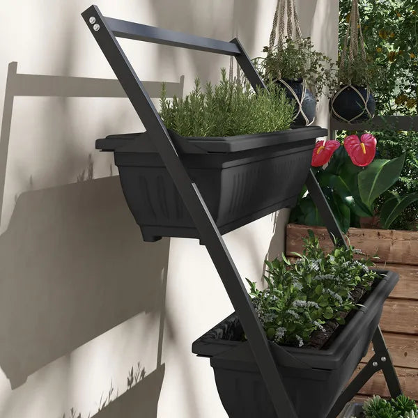 Outsunny 4-Tier Vertical Garden Planter Black Outdoor Plant Stand for Vegetables Flowers with 4 Boxes - product image 8