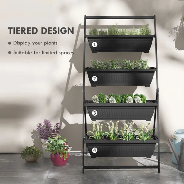 Outsunny 4-Tier Vertical Garden Planter Black Outdoor Plant Stand for Vegetables Flowers with 4 Boxes - product image 4