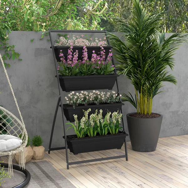 Outsunny 4-Tier Vertical Garden Planter Black Outdoor Plant Stand for Vegetables Flowers with 4 Boxes - product image 2