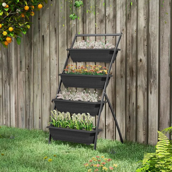 Outsunny 4-Tier Vertical Garden Planter Black Outdoor Plant Stand for Vegetables Flowers with 4 Boxes - product image 10