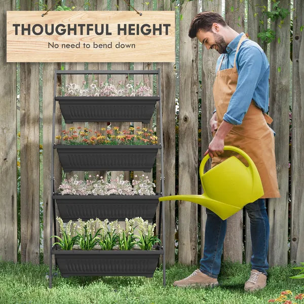 Outsunny 4-Tier Vertical Garden Planter Black Outdoor Plant Stand for Vegetables Flowers with 4 Boxes - product image 5