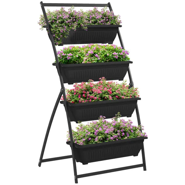 Outsunny 4-Tier Vertical Garden Planter Black Outdoor Plant Stand for Vegetables Flowers with 4 Boxes - product image 11