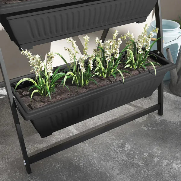 Outsunny 4-Tier Vertical Garden Planter Black Outdoor Plant Stand for Vegetables Flowers with 4 Boxes - product image 9