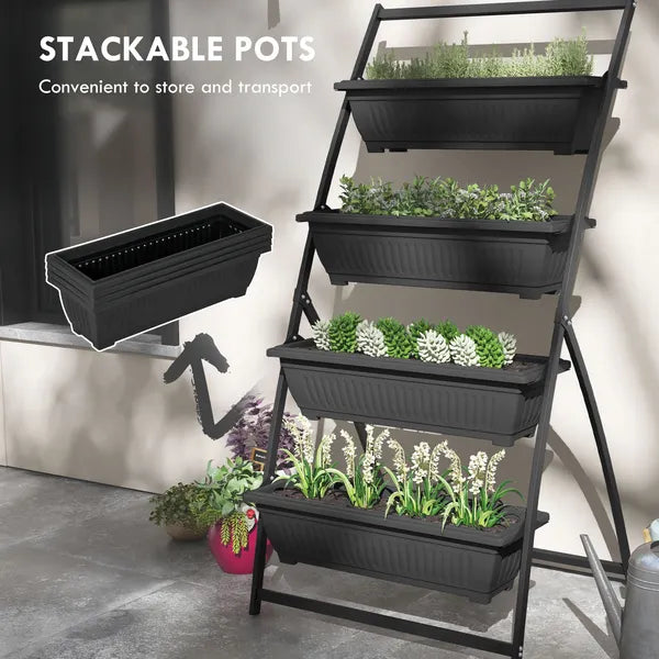 Outsunny 4-Tier Vertical Garden Planter Black Outdoor Plant Stand for Vegetables Flowers with 4 Boxes - product image 7