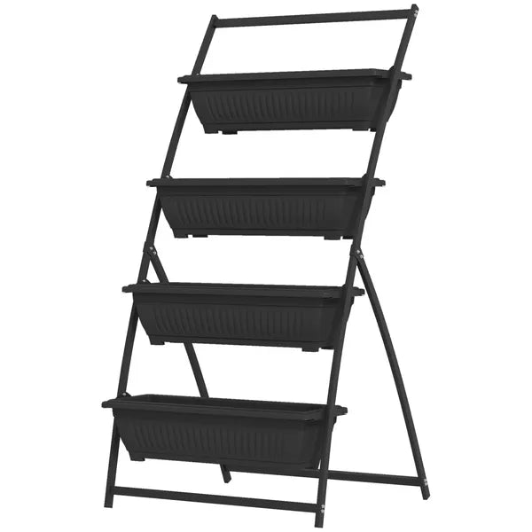 Outsunny 4-Tier Vertical Garden Planter Black Outdoor Plant Stand for Vegetables Flowers with 4 Boxes - product image 1