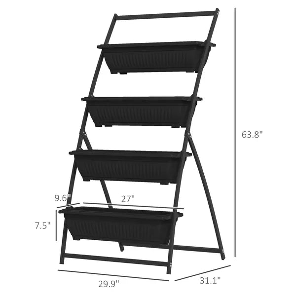 Outsunny 4-Tier Vertical Garden Planter Black Outdoor Plant Stand for Vegetables Flowers with 4 Boxes - product image 3