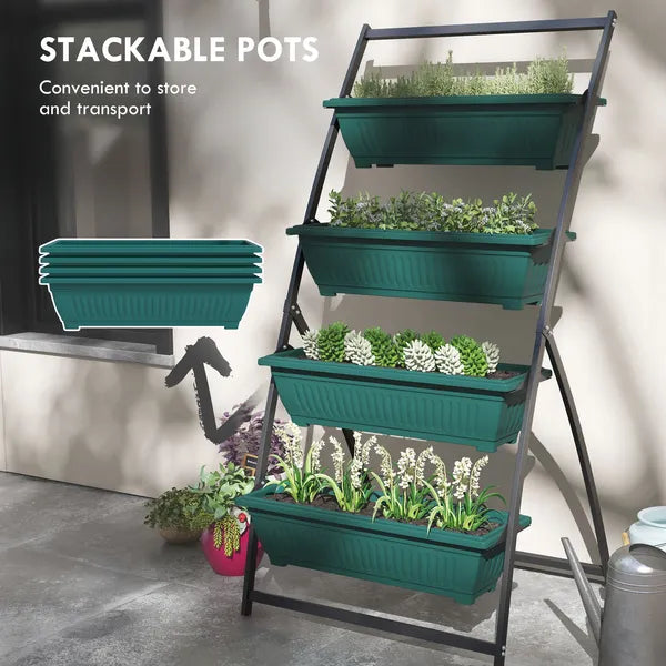Outsunny 4-Tier Vertical Garden Planter Green Outdoor Plant Stand for Vegetables Flowers with 4 Boxes - product image 7