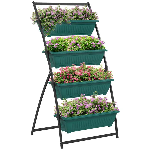 Outsunny 4-Tier Vertical Garden Planter Green Outdoor Plant Stand for Vegetables Flowers with 4 Boxes - product image 11
