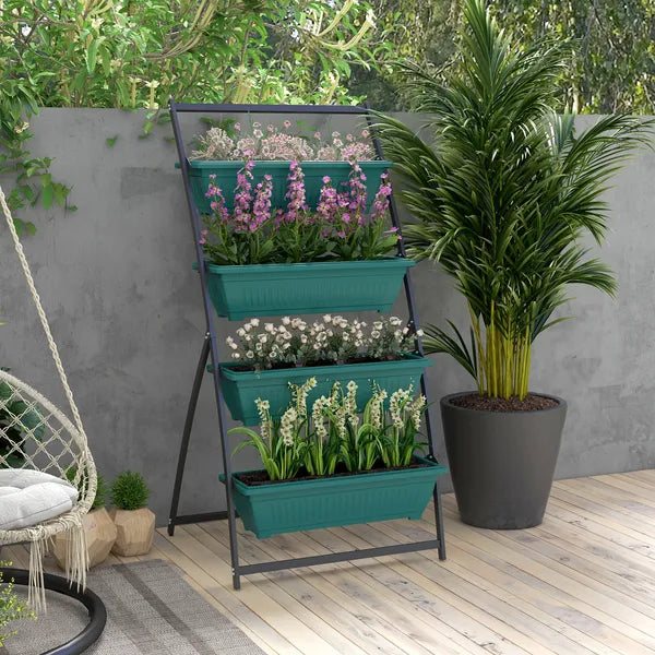 Outsunny 4-Tier Vertical Garden Planter Green Outdoor Plant Stand for Vegetables Flowers with 4 Boxes - product image 2