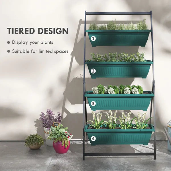Outsunny 4-Tier Vertical Garden Planter Green Outdoor Plant Stand for Vegetables Flowers with 4 Boxes - product image 4