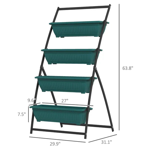 Outsunny 4-Tier Vertical Garden Planter Green Outdoor Plant Stand for Vegetables Flowers with 4 Boxes - product image 3