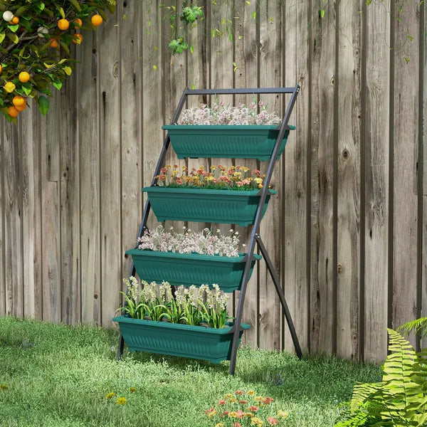 Outsunny 4-Tier Vertical Garden Planter Green Outdoor Plant Stand for Vegetables Flowers with 4 Boxes - product image 10