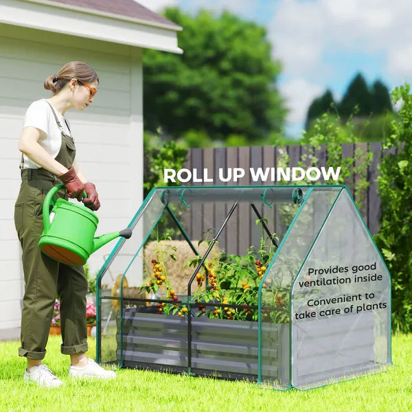 Outsunny 4 x 3 x 3ft Raised Garden Bed with Mini Greenhouse, Galvanized Raised Garden Bed with Cover, Clear and Dark Gray - product image 8