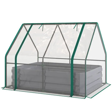 Outsunny 4 x 3 x 3ft Raised Garden Bed with Mini Greenhouse, Galvanized Raised Garden Bed with Cover, Clear and Dark Gray - product image 1