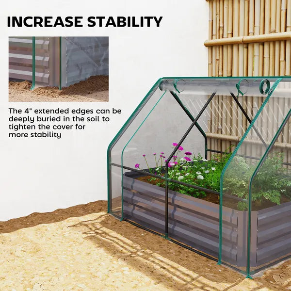 Outsunny 4 x 3 x 3ft Raised Garden Bed with Mini Greenhouse, Galvanized Raised Garden Bed with Cover, Clear and Dark Gray - product image 9
