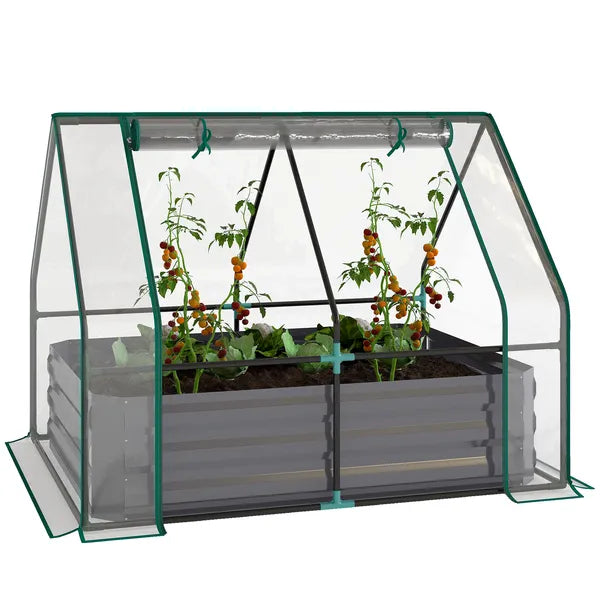 Outsunny 4 x 3 x 3ft Raised Garden Bed with Mini Greenhouse, Galvanized Raised Garden Bed with Cover, Clear and Dark Gray - product image 11