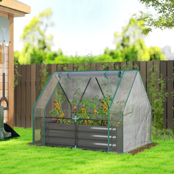 Outsunny 4 x 3 x 3ft Raised Garden Bed with Mini Greenhouse, Galvanized Raised Garden Bed with Cover, Clear and Dark Gray - product image 2