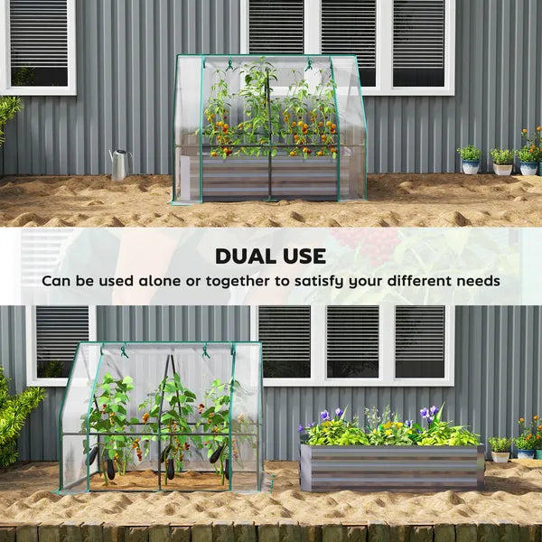 Outsunny 4 x 3 x 3ft Raised Garden Bed with Mini Greenhouse, Galvanized Raised Garden Bed with Cover, Clear and Dark Gray - product image 4