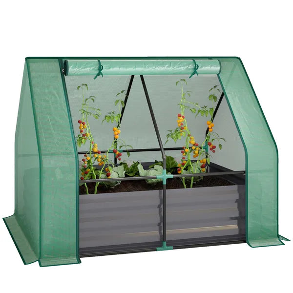 Outsunny 4 x 3 x 3ft Raised Garden Bed with Mini Greenhouse, Galvanized Raised Garden Bed with Cover, Green and Dark Gray - product image 11