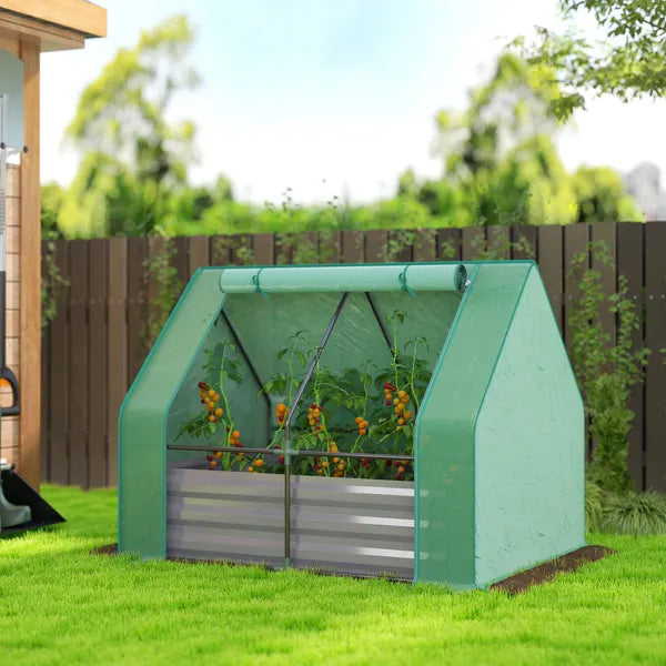 Outsunny 4 x 3 x 3ft Raised Garden Bed with Mini Greenhouse, Galvanized Raised Garden Bed with Cover, Green and Dark Gray - product image 2