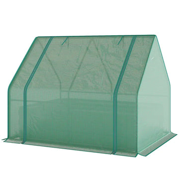 Outsunny 4 x 3 x 3ft Raised Garden Bed with Mini Greenhouse, Galvanized Raised Garden Bed with Cover, Green and Dark Gray - product image 1