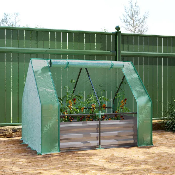 Outsunny 4 x 3 x 3ft Raised Garden Bed with Mini Greenhouse, Galvanized Raised Garden Bed with Cover, Green and Dark Gray - product image 10