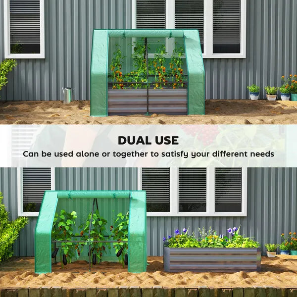 Outsunny 4 x 3 x 3ft Raised Garden Bed with Mini Greenhouse, Galvanized Raised Garden Bed with Cover, Green and Dark Gray - product image 4