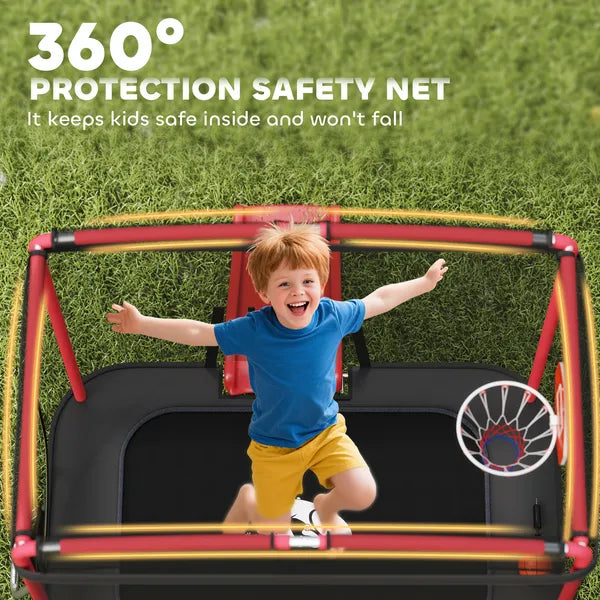 Qaba 4 x 6FT Trampoline for Kids Indoor and Outdoor with Slide, Swing, Basketball Hoop and Safety Enclosure, Red - product image 7