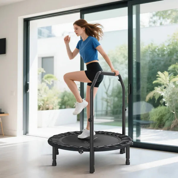 Soozier 40 Inch Foldable Mini Trampoline, Rebounder Trampoline for Adults with Adjustable Foam Handle, Black - product image 10