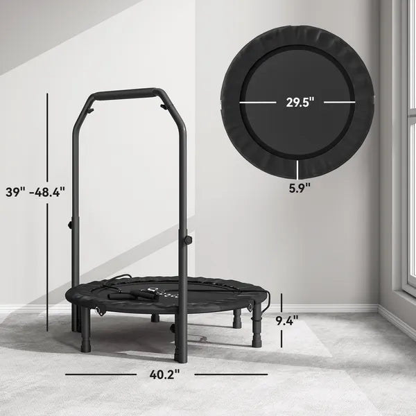 Soozier 40 Inch Foldable Mini Trampoline, Rebounder Trampoline for Adults with Adjustable Foam Handle, Black - product image 3