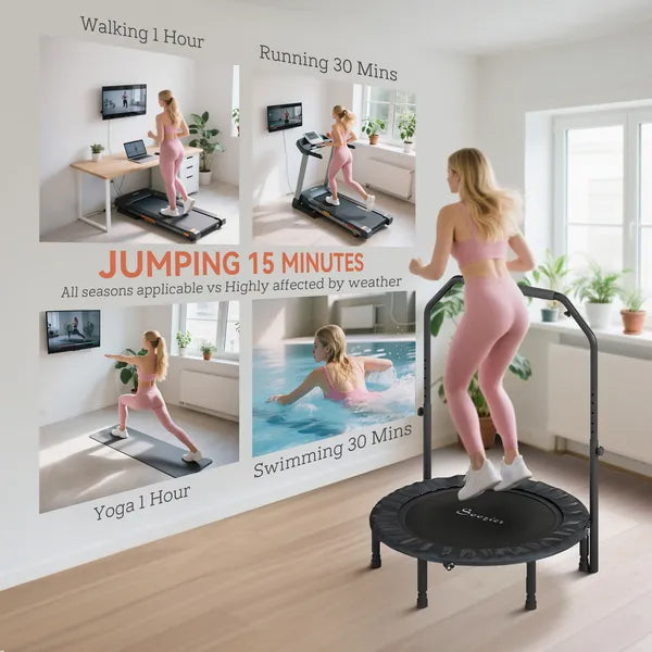 Soozier 40 Inch Foldable Mini Trampoline, Rebounder Trampoline for Adults with Adjustable Foam Handle, Black - product image 7