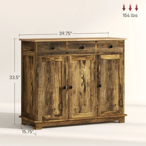 40" Storage Cabinet Sideboard, Large Kitchen Buffet Table with Muti Drawers and Adjustable Shelf, Brown - product image 3