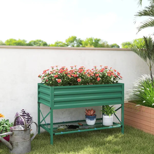 Outsunny 40" x 20" x 10" Raised Garden Bed for Flowers and Vegetables, Metal Raised Flower Beds with Legs, 37 gallons, Green - product image 2
