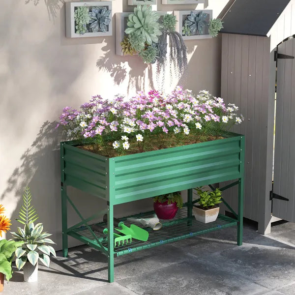 Outsunny 40" x 20" x 10" Raised Garden Bed for Flowers and Vegetables, Metal Raised Flower Beds with Legs, 37 gallons, Green - product image 10