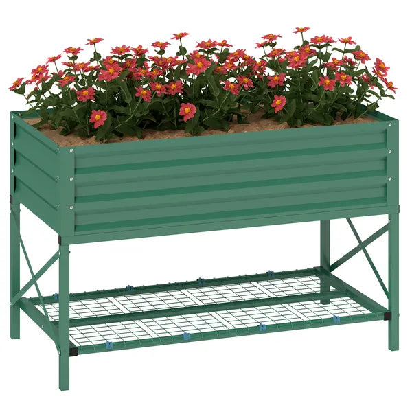 Outsunny 40" x 20" x 10" Raised Garden Bed for Flowers and Vegetables, Metal Raised Flower Beds with Legs, 37 gallons, Green - product image 1