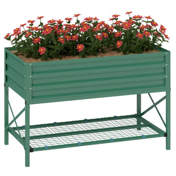 Outsunny 40" x 20" x 10" Raised Garden Bed for Flowers and Vegetables, Metal Raised Flower Beds with Legs, 37 gallons, Green - product image 1