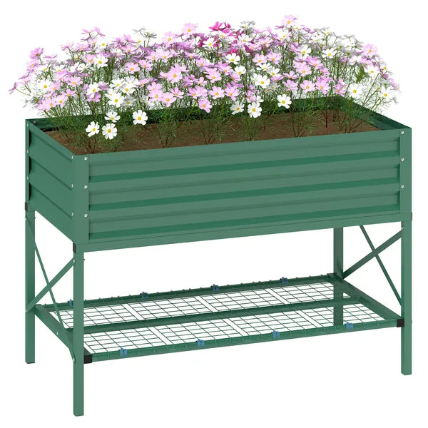 Outsunny 40" x 20" x 10" Raised Garden Bed for Flowers and Vegetables, Metal Raised Flower Beds with Legs, 37 gallons, Green - product image 11