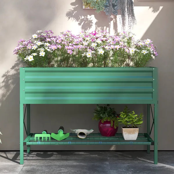 Outsunny 40" x 20" x 10" Raised Garden Bed for Flowers and Vegetables, Metal Raised Flower Beds with Legs, 37 gallons, Green - product image 9