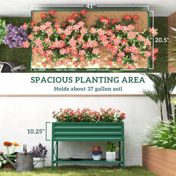 Outsunny 40" x 20" x 10" Raised Garden Bed for Flowers and Vegetables, Metal Raised Flower Beds with Legs, 37 gallons, Green - product image 4