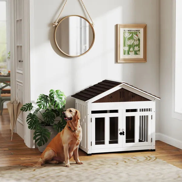 40"L Wooden Dog House Outdoor Indoor for Small, Medium, Large Dogs, with Air Vents and Elevated Removable Floor - product image 10