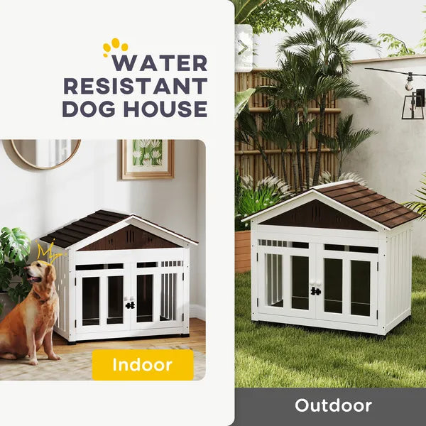 40"L Wooden Dog House Outdoor Indoor for Small, Medium, Large Dogs, with Air Vents and Elevated Removable Floor - product image 4
