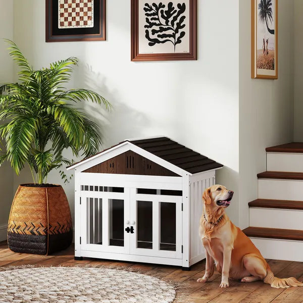 40"L Wooden Dog House Outdoor Indoor for Small, Medium, Large Dogs, with Air Vents and Elevated Removable Floor - product image 9