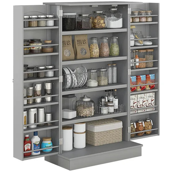 HOMCOM 41" Kitchen Pantry Storage Modern 2-Door Cabinet with 5-Tier Shelving 12 Spice Racks Adjustable Shelves Gray - product image 1