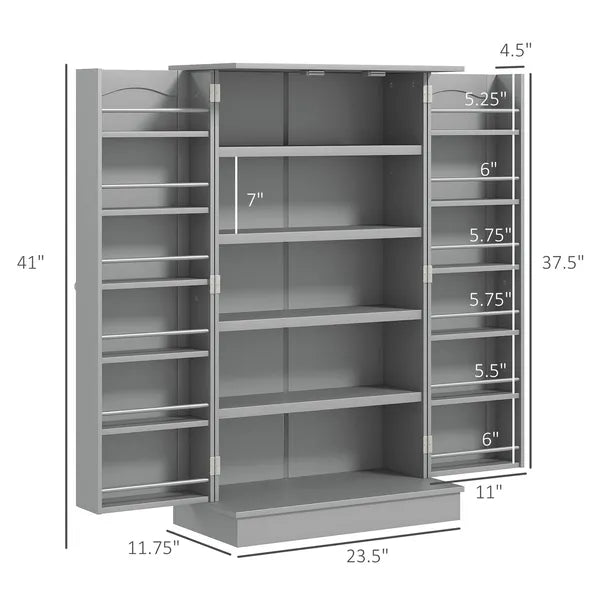 HOMCOM 41" Kitchen Pantry Storage Modern 2-Door Cabinet with 5-Tier Shelving 12 Spice Racks Adjustable Shelves Gray - product image 3