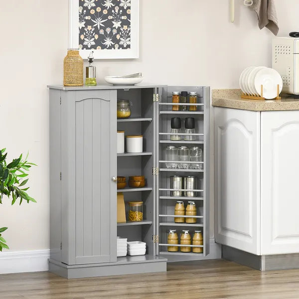 HOMCOM 41" Kitchen Pantry Storage Modern 2-Door Cabinet with 5-Tier Shelving 12 Spice Racks Adjustable Shelves Gray - product image 10