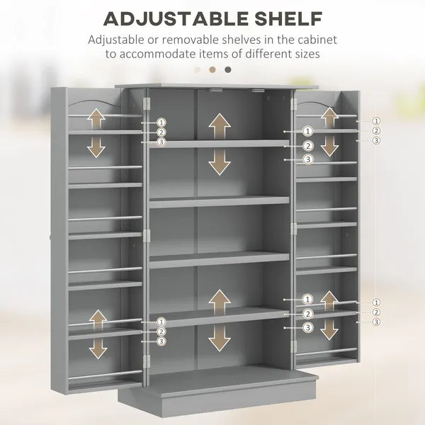 HOMCOM 41" Kitchen Pantry Storage Modern 2-Door Cabinet with 5-Tier Shelving 12 Spice Racks Adjustable Shelves Gray - product image 5