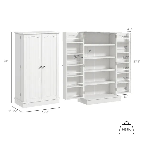 HOMCOM 41" Kitchen Sideboard Cabinet with 5-Tier Shelving 12 Spice Racks Adjustable Shelves, White - product image 3