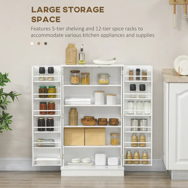 HOMCOM 41" Kitchen Sideboard Cabinet with 5-Tier Shelving 12 Spice Racks Adjustable Shelves, White - product image 4