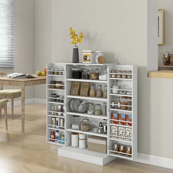 HOMCOM 41" Kitchen Sideboard Cabinet with 5-Tier Shelving 12 Spice Racks Adjustable Shelves, White - product image 12