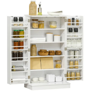 HOMCOM 41" Kitchen Sideboard Cabinet with 5-Tier Shelving 12 Spice Racks Adjustable Shelves, White - product image 1